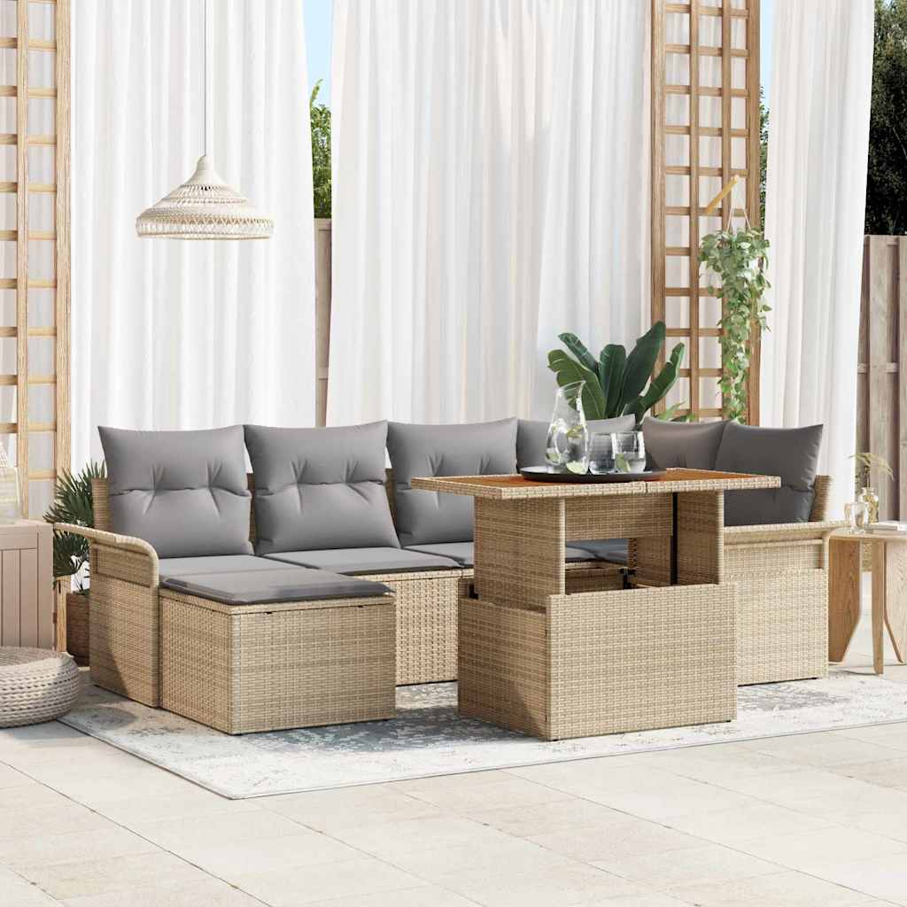 Garten-Sofa-Set mit Speicher 7 pcs Beige Poly Rattan